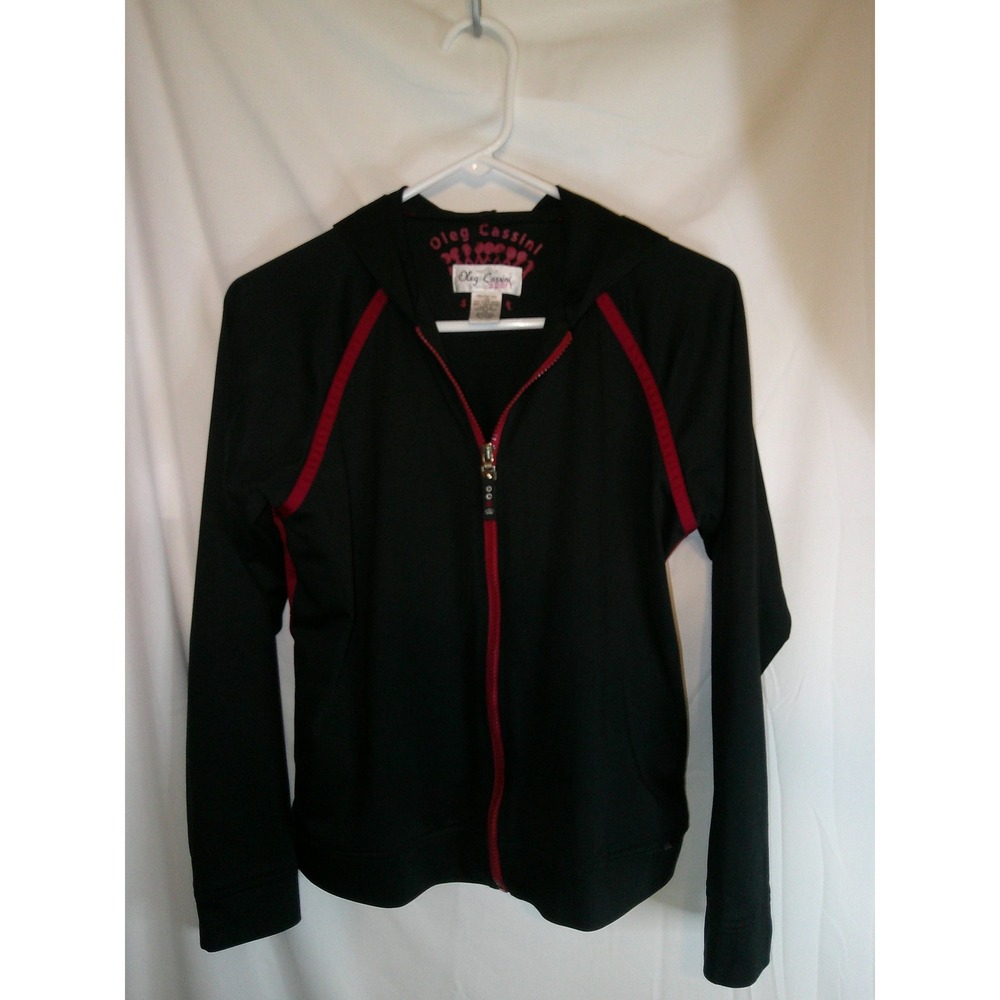 Oleg Cassini Sport Black Red Trim Full‎ Zip Up Activewear Jacket